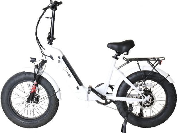 SHOK Pulsar 2.0 - White, Folding Fat Tire Step Through Ebike